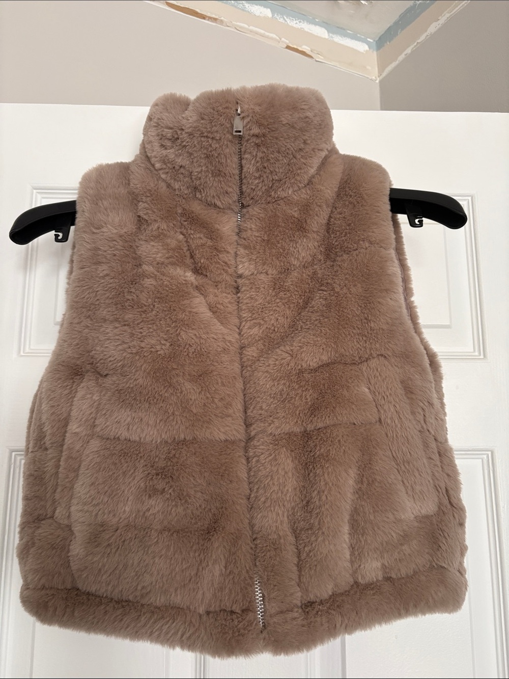 Urban Planet Taupe Faux Fur Vest with Stand Collar